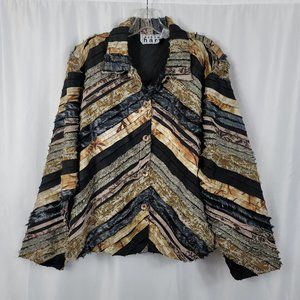 80's Keren Hart Women's Blazer Jacket Black Size Small Black Gray Fabric Strips